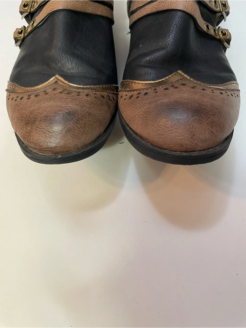 Ellie Black Tan Boots w Pouches & Buckles - Victorian Western Steampunk Cosplay - Picture 6 of 16